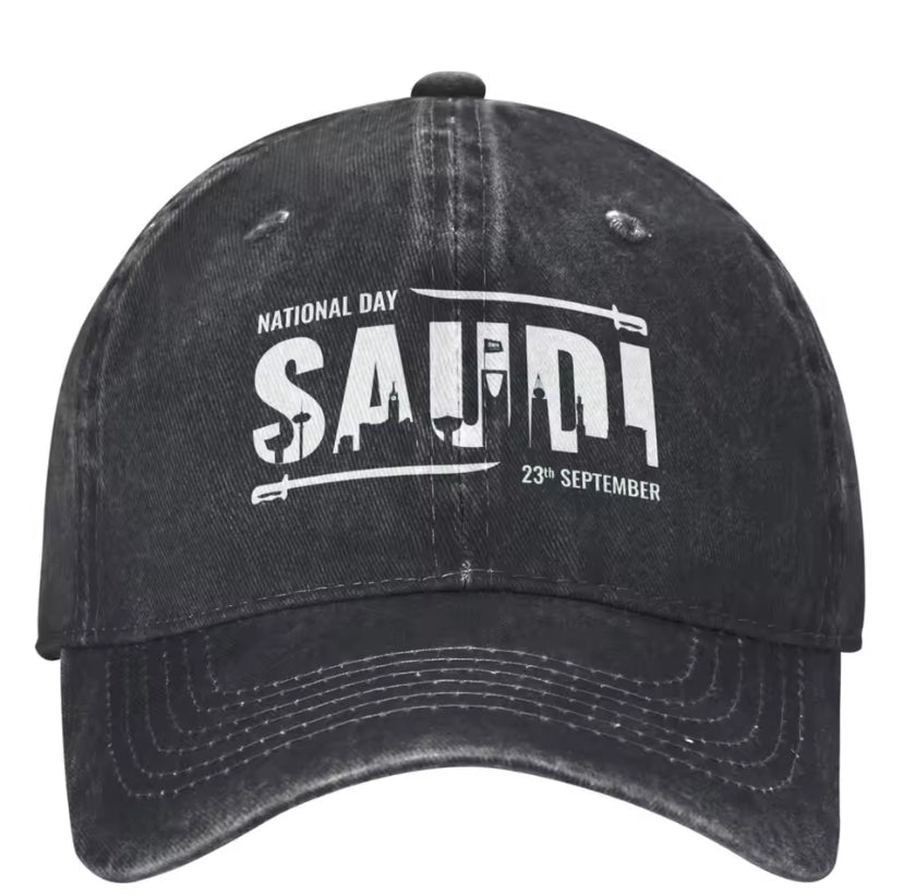 Vintage Washed "SAUDI" Cap - National Day Special (BLACK)