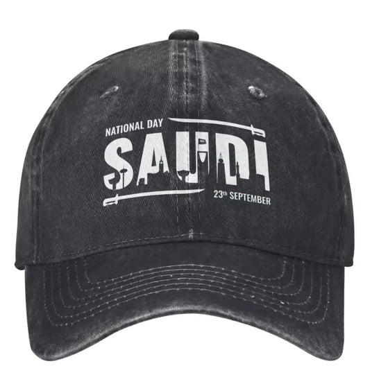Vintage Washed "SAUDI" Cap - National Day Special (BLACK)