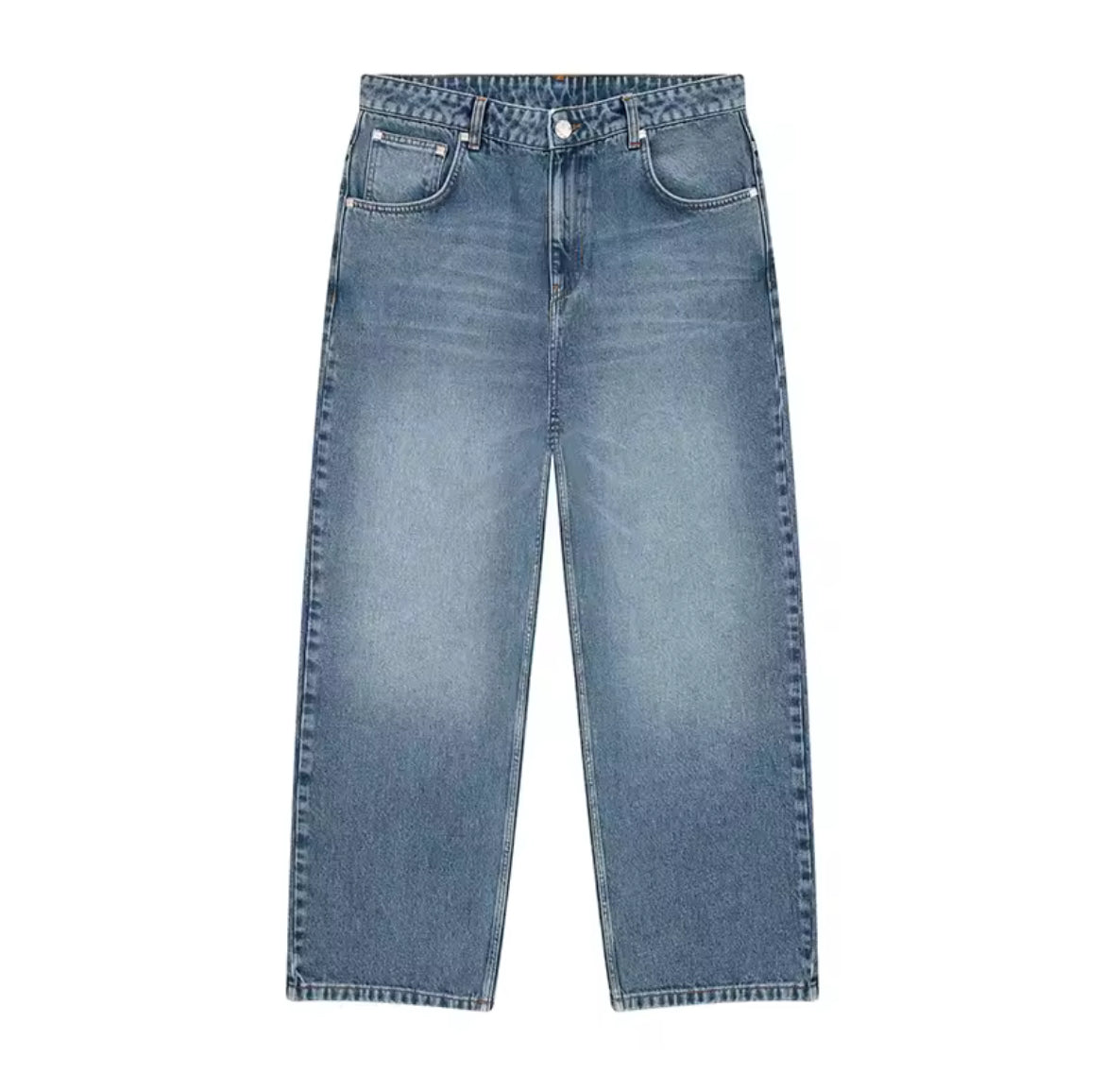 Vintage Straight Leg Jeans with Pixel Art & Cloud Embroidery