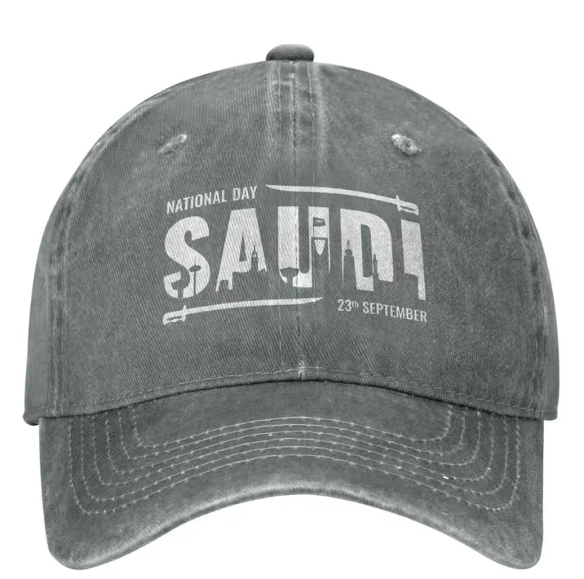Vintage Washed "SAUDI" Cap - National Day Special (GRAY)
