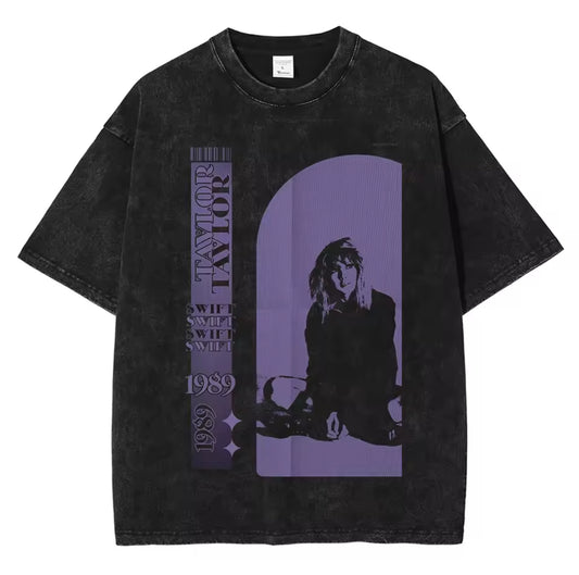 Taylor Swift Purple Design in a Black T-Shirt